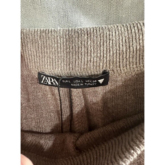 Zara Flared Ribbed Leggings High Rise Medium Elastic Waist Stretch Beige Tan L - Picture 5 of 7